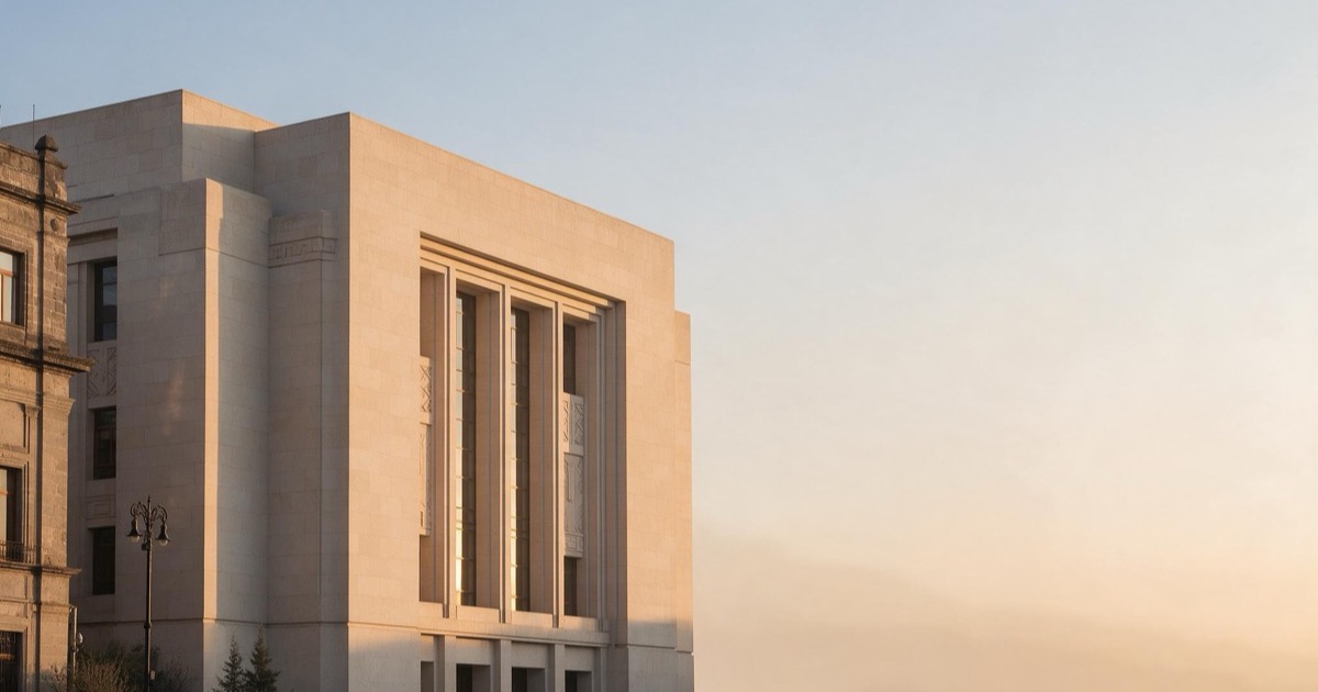 Fachada institucional al amanecer que ilustra la entrega del Paquete Económico 2027 a la Cámara de Diputados,      punto de partida del calendario de licitaciones de obra pública.
