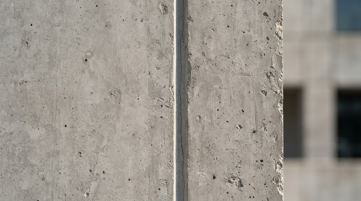Fisura fina en una junta constructiva de obra pública Detalle constructivo con una fisura fina que ilustra un defecto no visible al momento de la entrega-recepción de una obra pública en México, tema del artículo de COMAD, S.C.