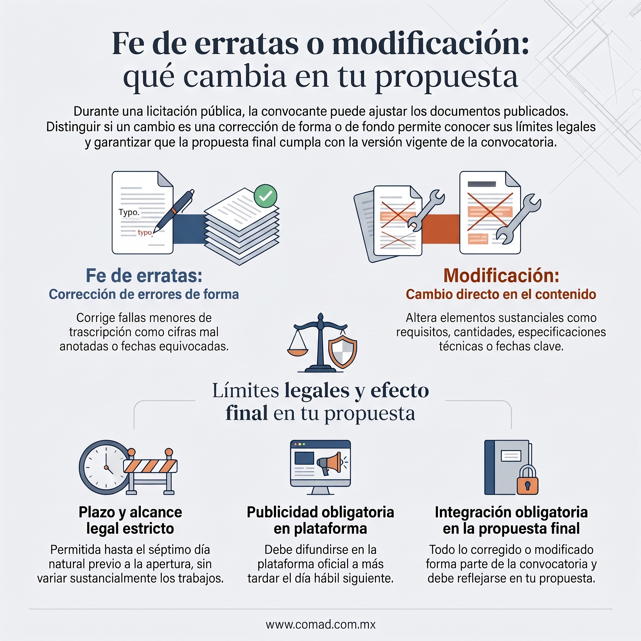 Infografía: cuándo un cambio a las bases de licitación es fe de erratas y cuándo es una modificación