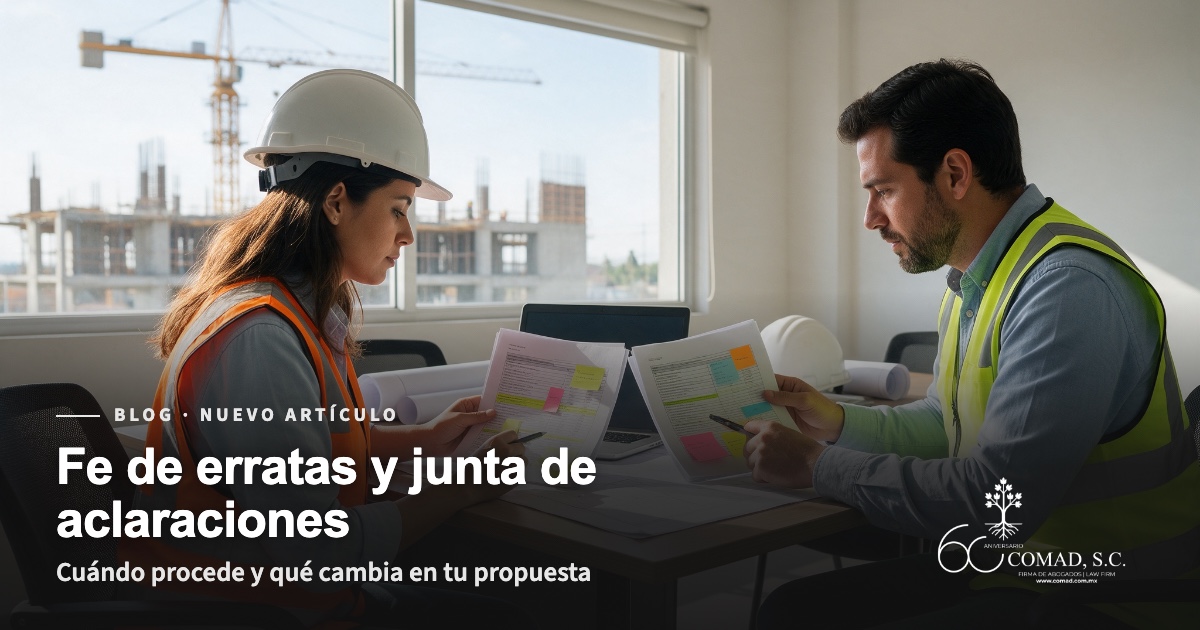 Portada del artículo sobre fe de erratas y junta de aclaraciones en licitaciones de obra pública